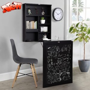 norcia folding wall mounted table, convertible craft desk with storage, multi-function computer writing floating desk for home office (black)