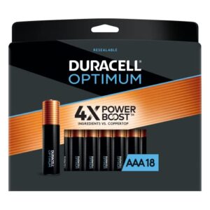 duracell optimum aaa batteries with power boost ingredients, 18 count pack double a battery with long-lasting power, all-purpose alkaline aa battery for household and office devices