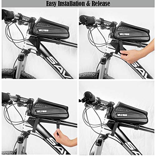 WILD MAN Bike Bag, Bike Accessories, Bike Phone Holder Bike Phone Mount, Waterproof Bike Phone Bag, Mountain Bike Accessoriess for Adult Bikes with 3D Hard EVA,Phones Under 6.5" (ES3)