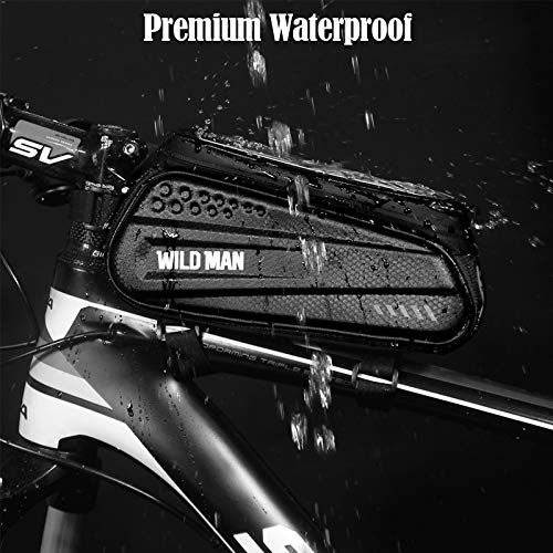 WILD MAN Bike Bag, Bike Accessories, Bike Phone Holder Bike Phone Mount, Waterproof Bike Phone Bag, Mountain Bike Accessoriess for Adult Bikes with 3D Hard EVA,Phones Under 6.5" (ES3)