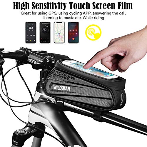 WILD MAN Bike Bag, Bike Accessories, Bike Phone Holder Bike Phone Mount, Waterproof Bike Phone Bag, Mountain Bike Accessoriess for Adult Bikes with 3D Hard EVA,Phones Under 6.5" (ES3)