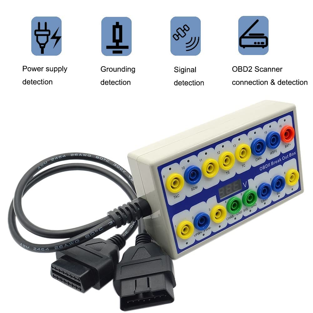 OBD2 Breakout Box, OBDII Diagnosis Scan Tool, Auto Car Diagnostic Connector, 16Pin CAN Fault Breakout Box Protocol Detector with Line Signal