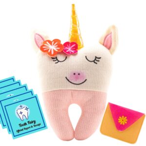 tooth fairy pillow - our tooth fairy pillows are for girls and boys - this tooth fairy kit includes 5 notecards and a keepsake pouch - super cute unicorn tooth fairy gifts for girls and boys