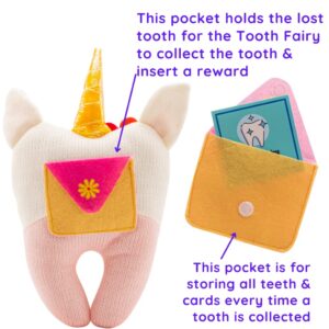 Tooth Fairy Pillow - Our Tooth Fairy Pillows are for Girls and Boys - This Tooth Fairy Kit includes 5 Notecards and a Keepsake Pouch - Super Cute Unicorn Tooth Fairy Gifts for Girls and Boys