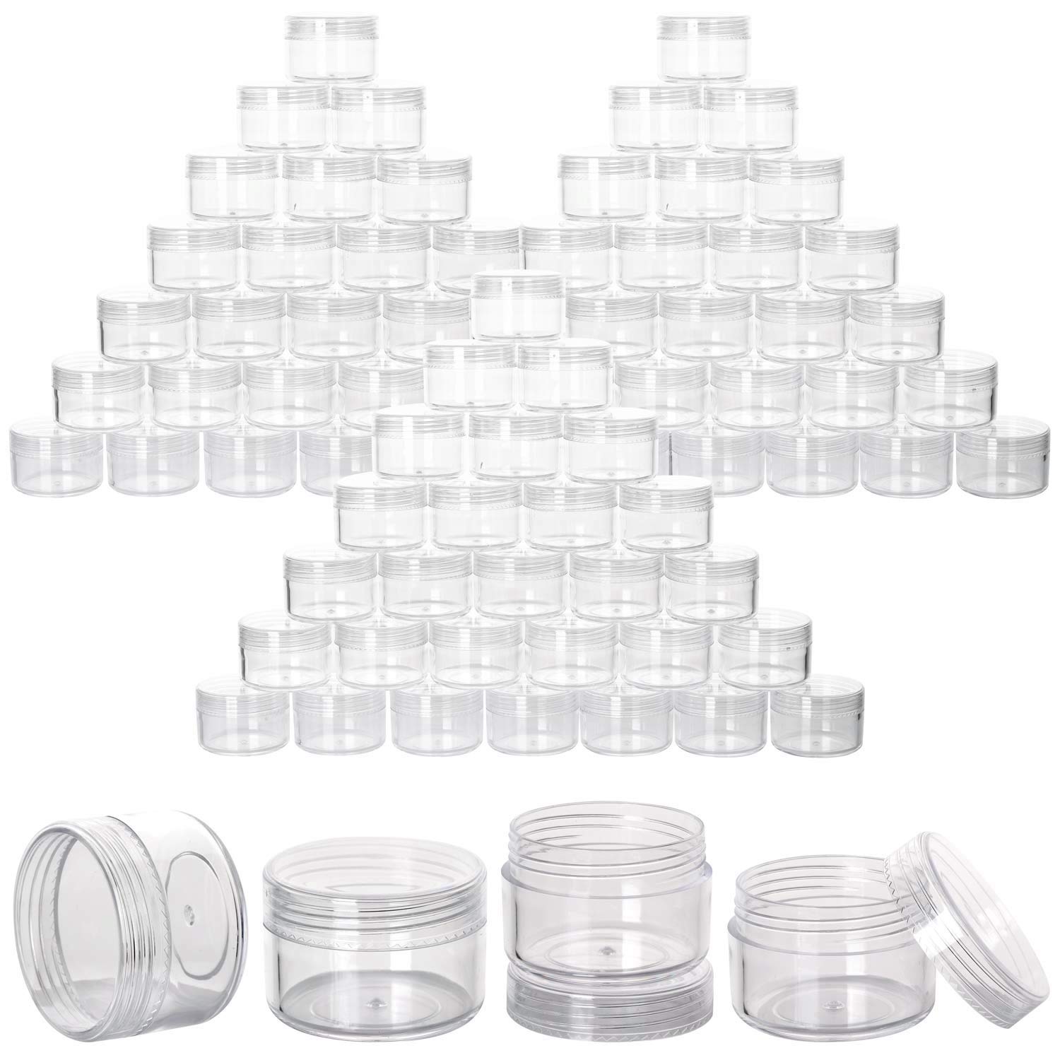 100 Count Refillable Sample Containers with Lids Cosmetic Jars 15 Gram Empty Cream Jars Leak Proof Makeup Containers for Traveling - Clear