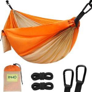 camping hammock - portable hammocks single with 2 tree straps, lightwight camping gear for hiking, backpacking, hunting, outdoor, beach - orange