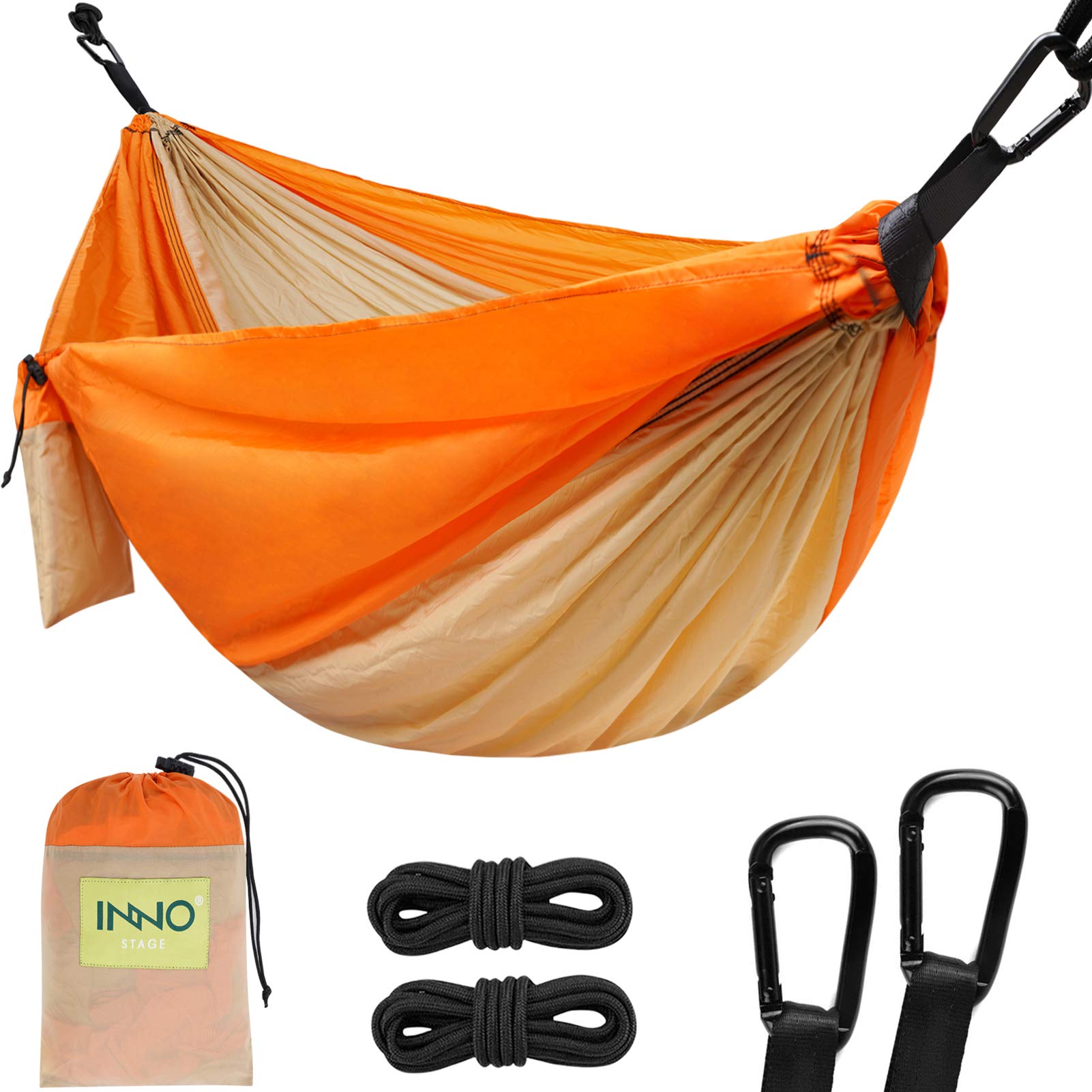 Camping Hammock - Portable Hammocks Single with 2 Tree Straps, Lightwight Camping Gear for Hiking, Backpacking, Hunting, Outdoor, Beach - Orange