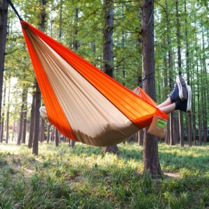 Camping Hammock - Portable Hammocks Single with 2 Tree Straps, Lightwight Camping Gear for Hiking, Backpacking, Hunting, Outdoor, Beach - Orange