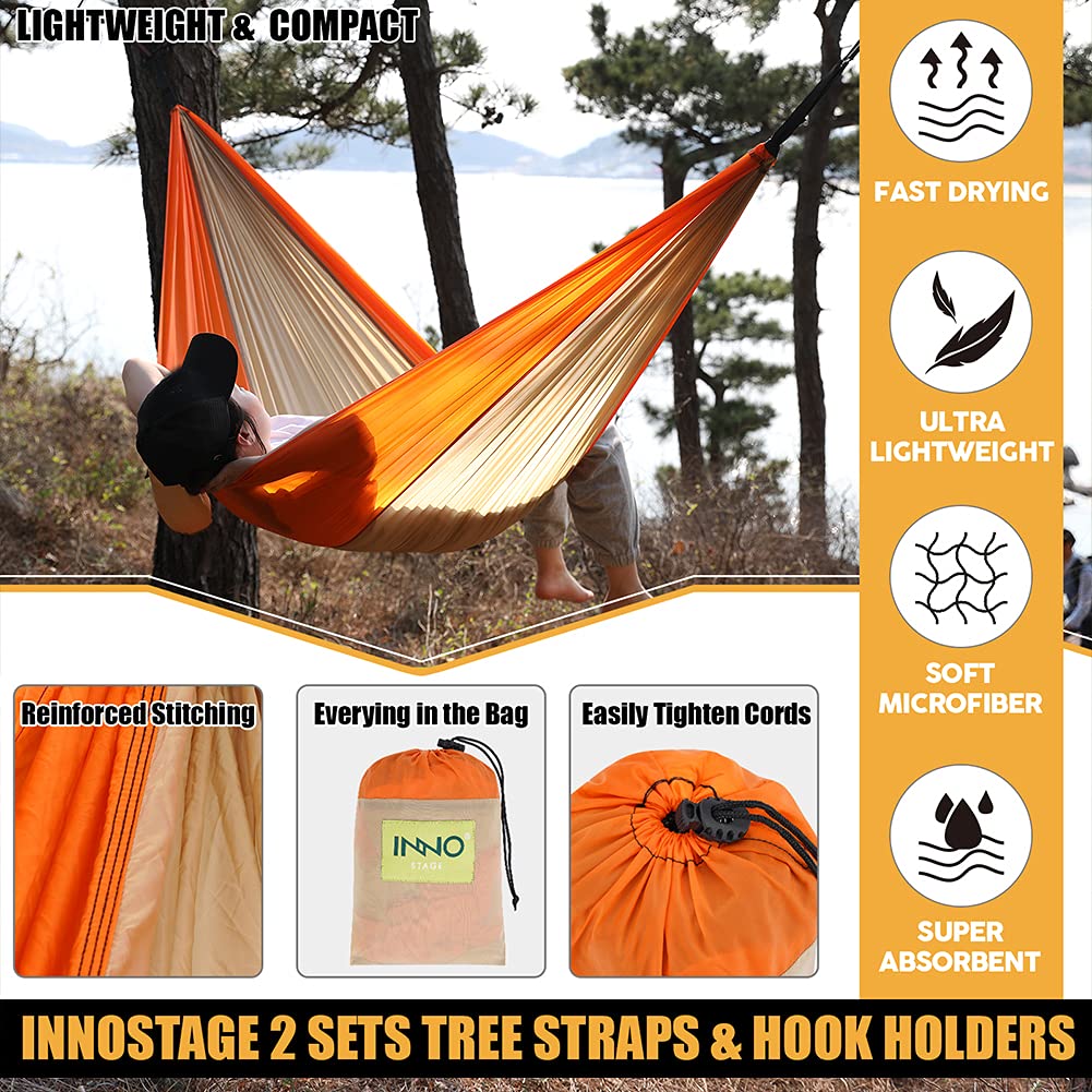 Camping Hammock - Portable Hammocks Single with 2 Tree Straps, Lightwight Camping Gear for Hiking, Backpacking, Hunting, Outdoor, Beach - Orange