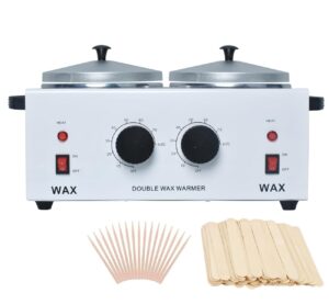 wax warmer double pot, professional electric wax heater machine for facial, body, spa, and salon, 1.2l dual wax pot adjustable temperature with 100 wooden craft sticks,wax machine for hair removal
