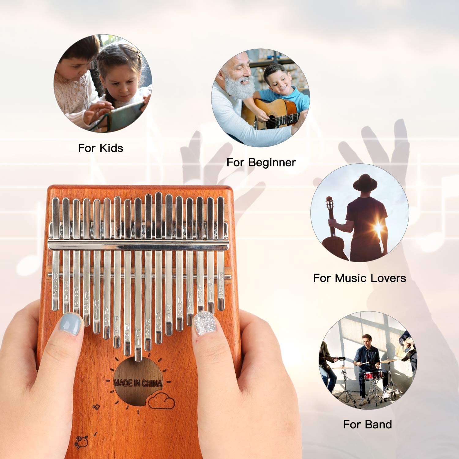 Kalimba 17 Keys Thumb Piano with Protective Box, Tuning Hammer and English Study Instruction. Portable Mbira Wood Finger Piano, Gifts for Kids and Adults Music Lovers