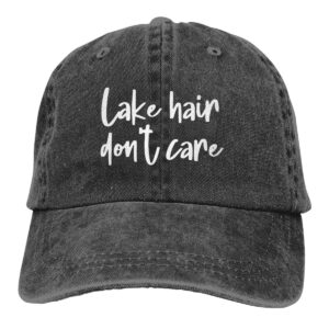 OASCUVER Lake Hair Don't Care Hat, Distressed Cotton Adjustable Lake Life Baseball Cap for Men Women