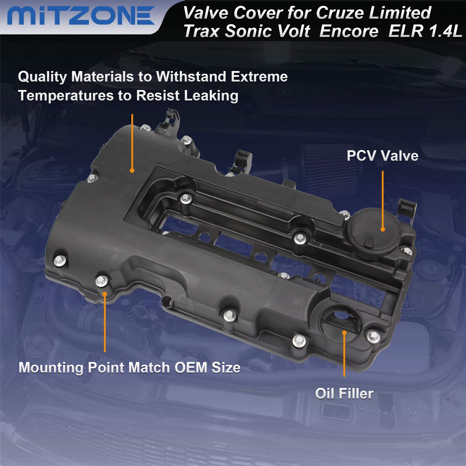 Engine Valve Cover kit w/Gaskets & Bolts Compatible with 2011-2020 Chevrolet Chevy Cruze Sonic Volt Trax Buick Encore Cadillac ELR 1.4L L4 Replaces # 25198874 55573746 264-968