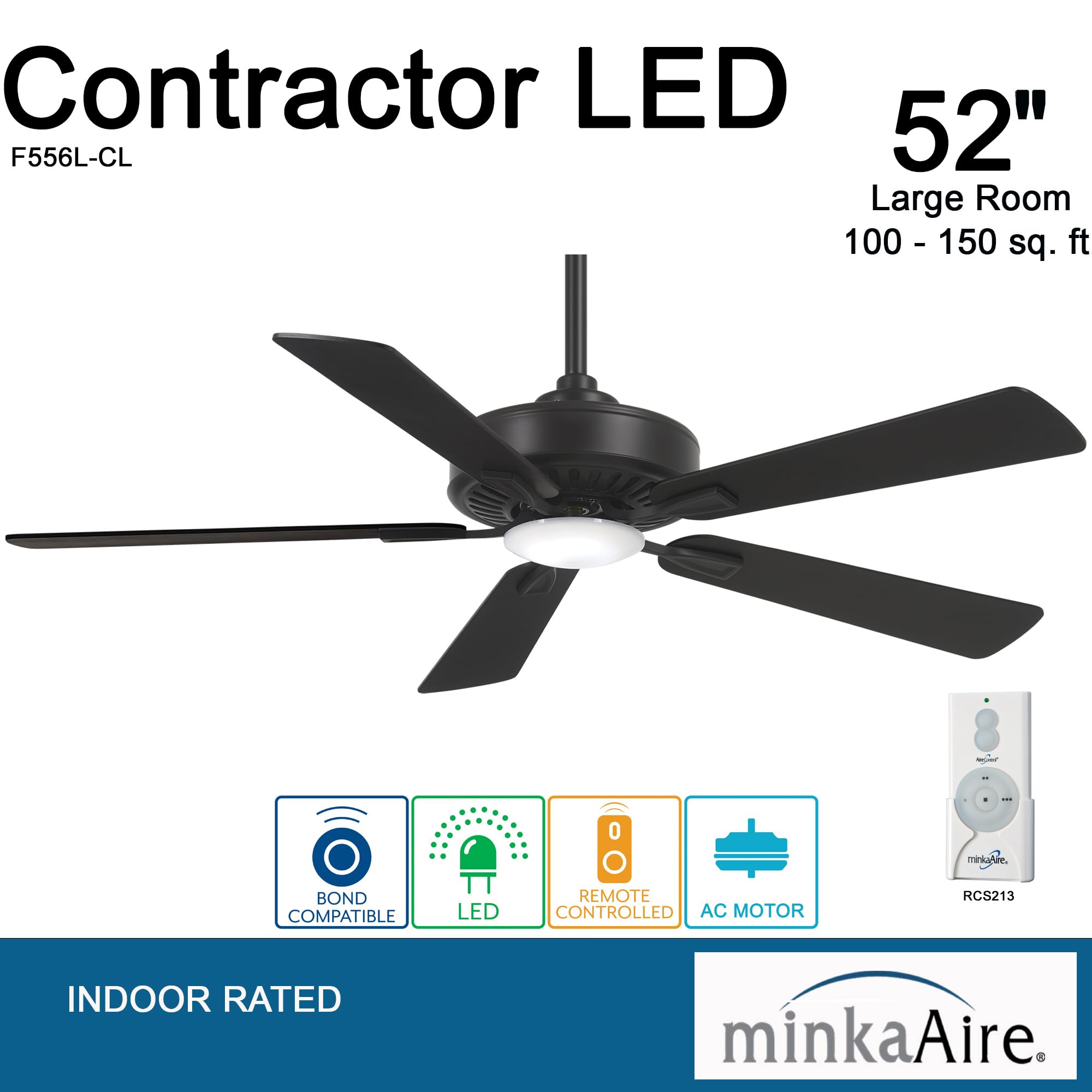 Minka-Aire F556L-CL Contractor Plus 52 Inch Ceiling Fan with Integrated 16W LED Light in Coal Finish