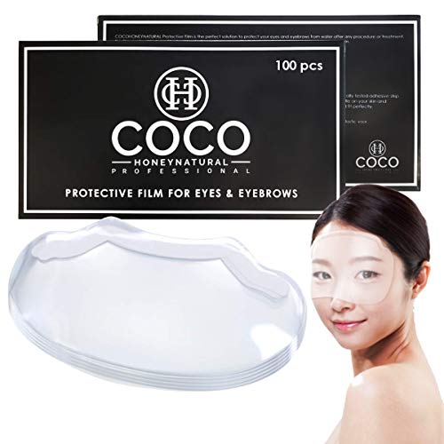 COCO-HONEY (100 PCS) Cocohoney Face Film Cover Shields Visors, Disposable Face Shields for Hairspray Salon Supplies, Microblading, Permanent Makeup, Shower, and Eyebrows Eyelash Extensions Eye Eyelid