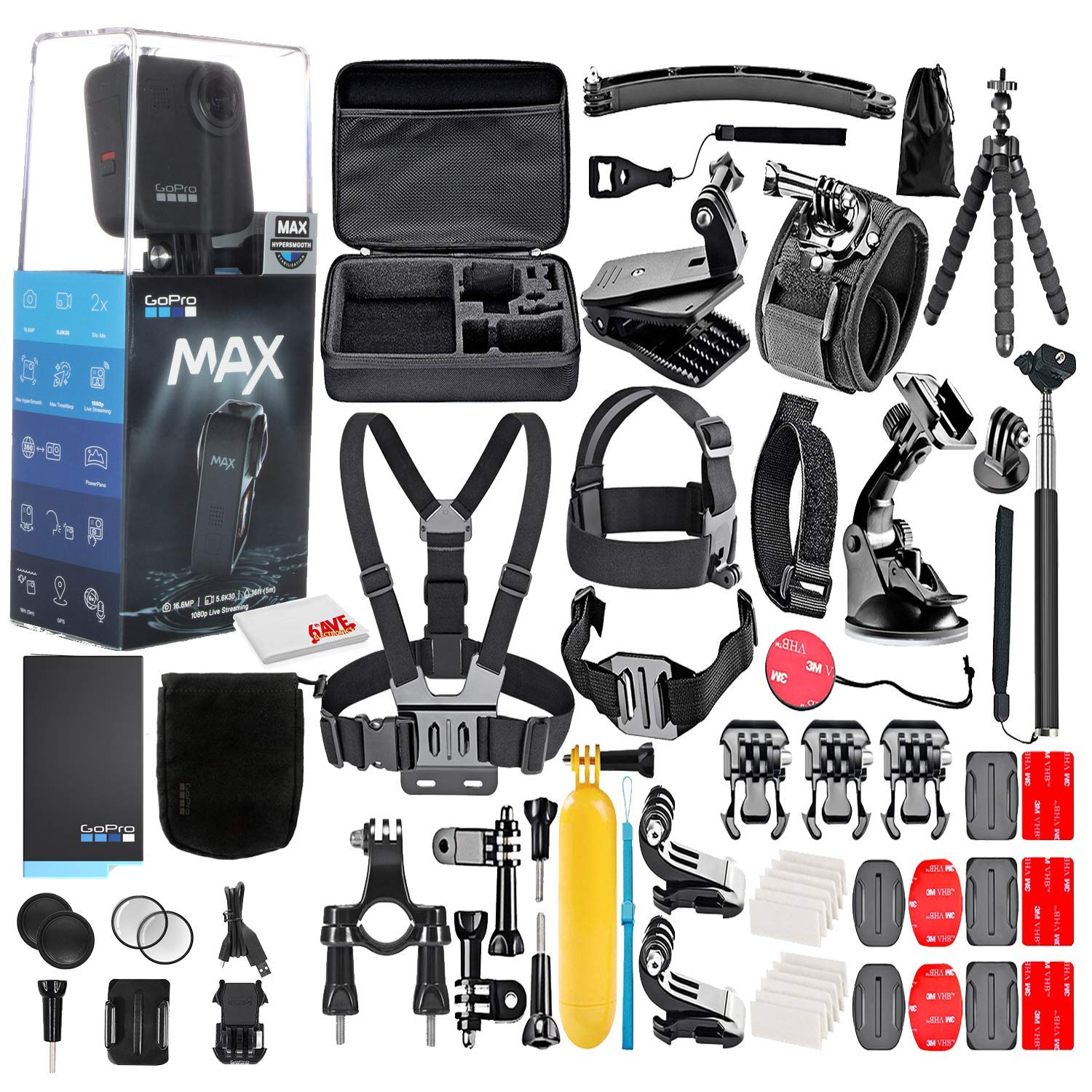 GoPro MAX 360 Waterproof Action Camera -with 50 Piece Accessory Kit - Camera W/Touch Screen - All You Need (Renewed)