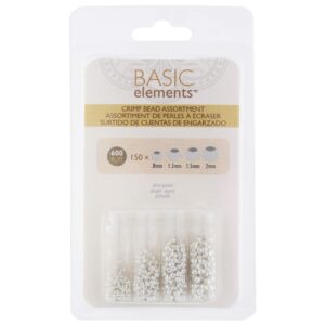 the beadsmith basic elements crimp beads, 4 vials in assorted sizes, silver color, uniform round shape, no sharp edges, designed to secure the ends of jewelry stringing wires and cables