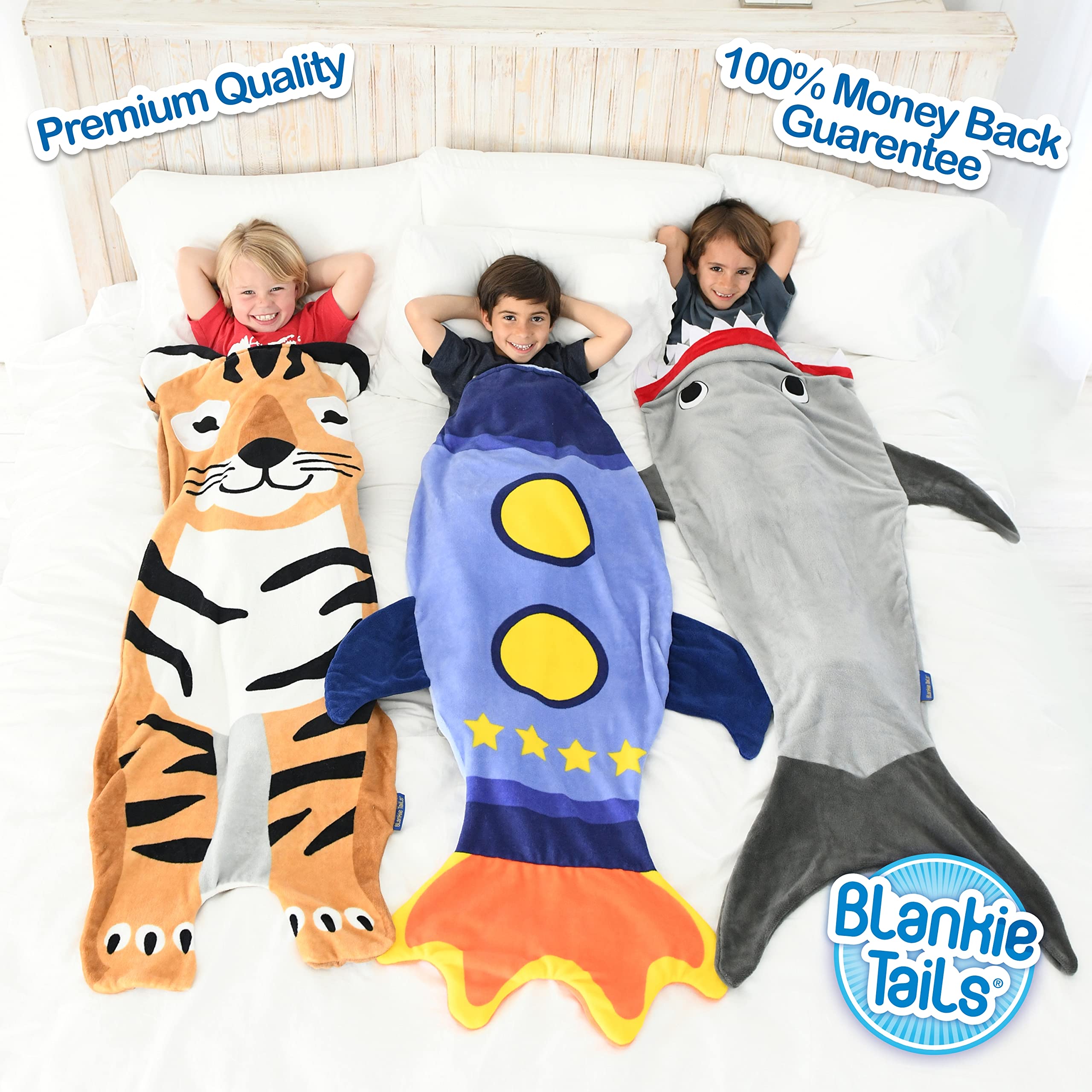 Blankie Tails Wearable Rocket Ship Blanket for Boys & Girls - Double Sided Fleece Astronaut Blanket for Space Toys Gifts, Sleepovers, and More - Space Blanket for Kids, Adults & Teens (Blue Rocket)