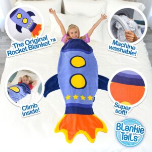 Blankie Tails Wearable Rocket Ship Blanket for Boys & Girls - Double Sided Fleece Astronaut Blanket for Space Toys Gifts, Sleepovers, and More - Space Blanket for Kids, Adults & Teens (Blue Rocket)