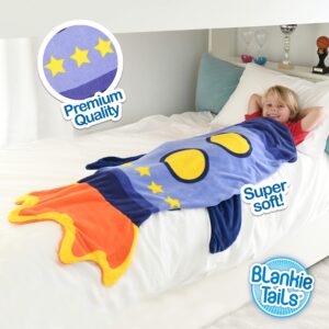 Blankie Tails Wearable Rocket Ship Blanket for Boys & Girls - Double Sided Fleece Astronaut Blanket for Space Toys Gifts, Sleepovers, and More - Space Blanket for Kids, Adults & Teens (Blue Rocket)