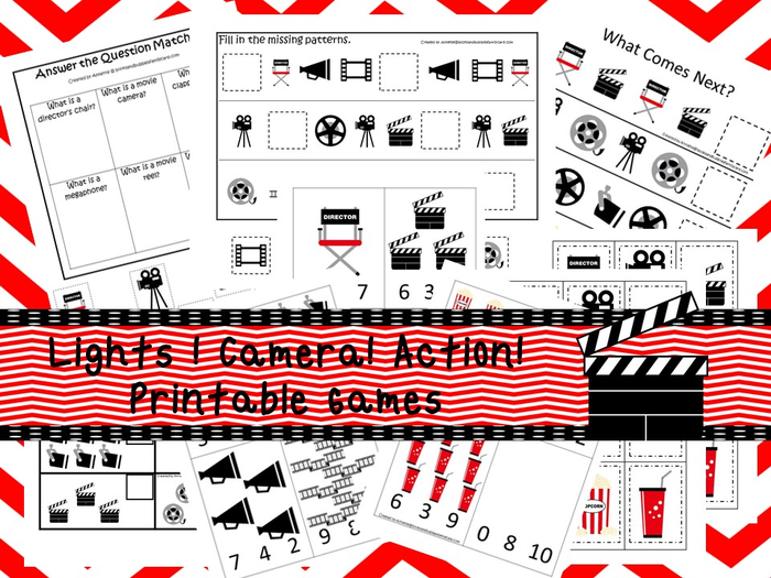 30 Printable Lights Camera Action themed Games and Activities