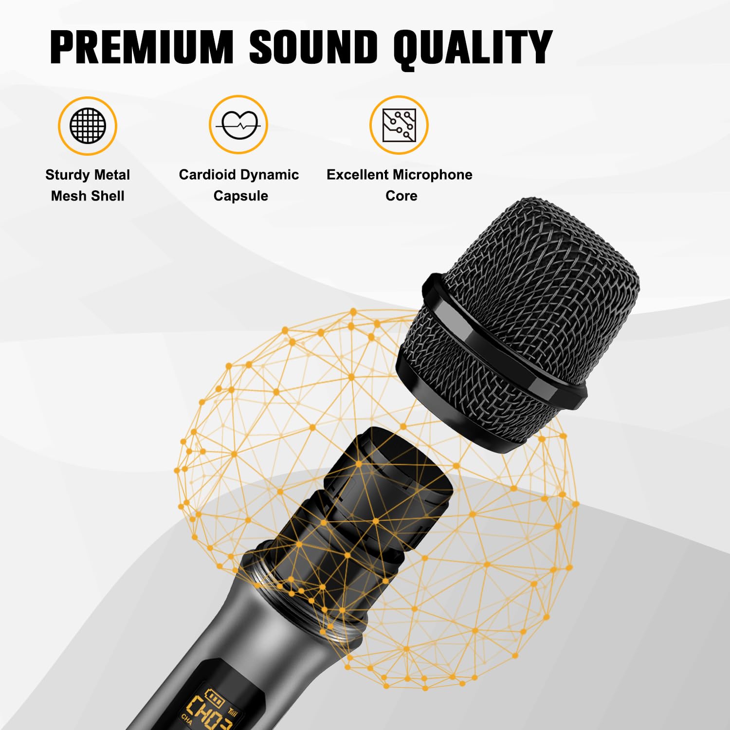 VeGue Wireless Microphone, UHF Cordless Dual Handheld Dynamic Mic Set with Rechargeable Receiver, for Karaoke Party, Voice Amplifier, PA System, Singing Machine, Church, Wedding, Meeting, 200ft (WM-2)