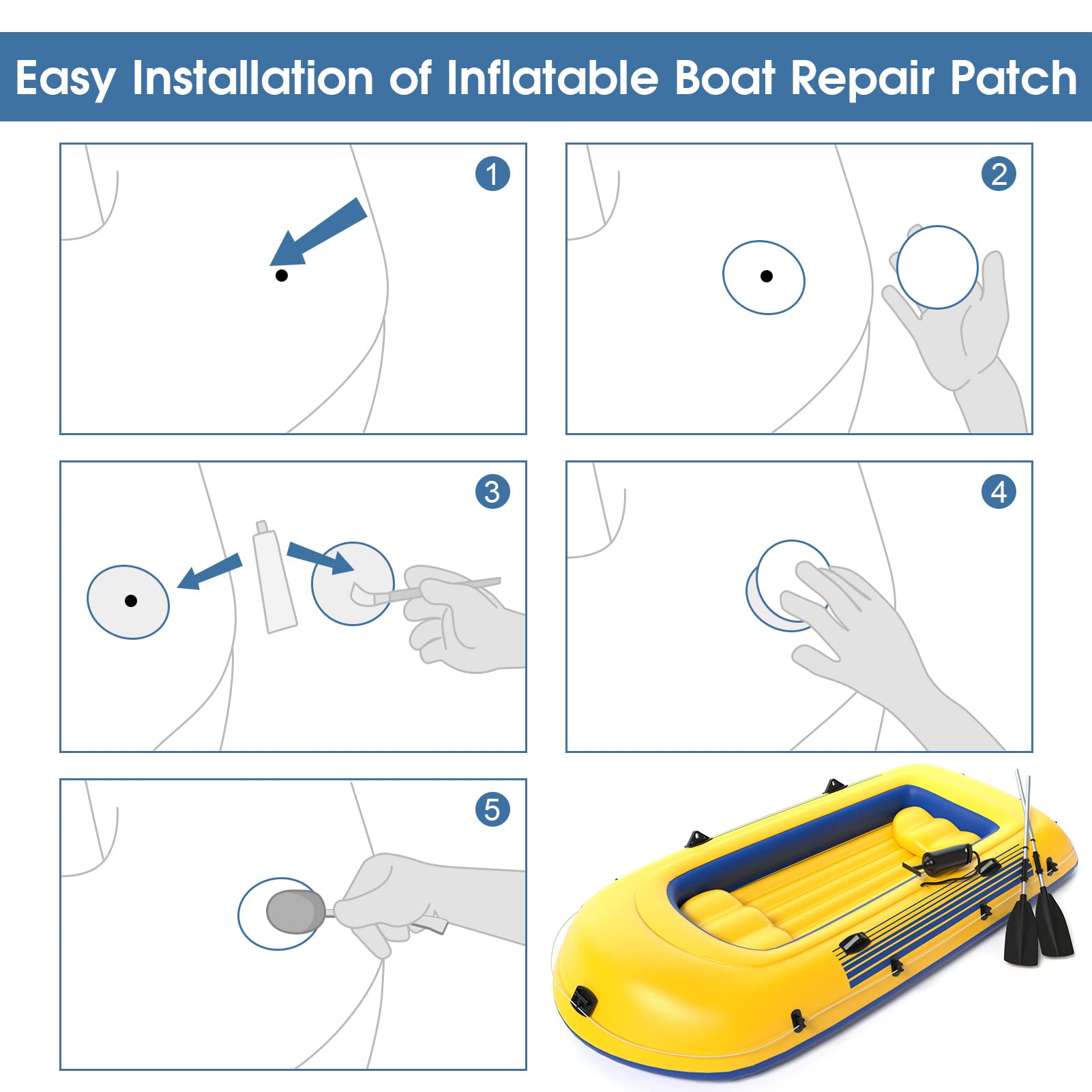 Yosoo Inflatable Kayak PVC Patches, 3Pcs Inflatable Boat Repair Patches, Inflatable Kayak Repair Patches, Waterproof Patches Repair Kit for Repair Inflatable Boat Kayak Canoe Swimming Pool (Grey)