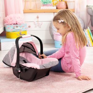 Bayer Design 67933AA Toy, Car Seat Easy Go for Neo Vario Pram with Cover, Doll Accessories, Pink, Grey with Butterfly,Grey/pink, for dolls up to 18"