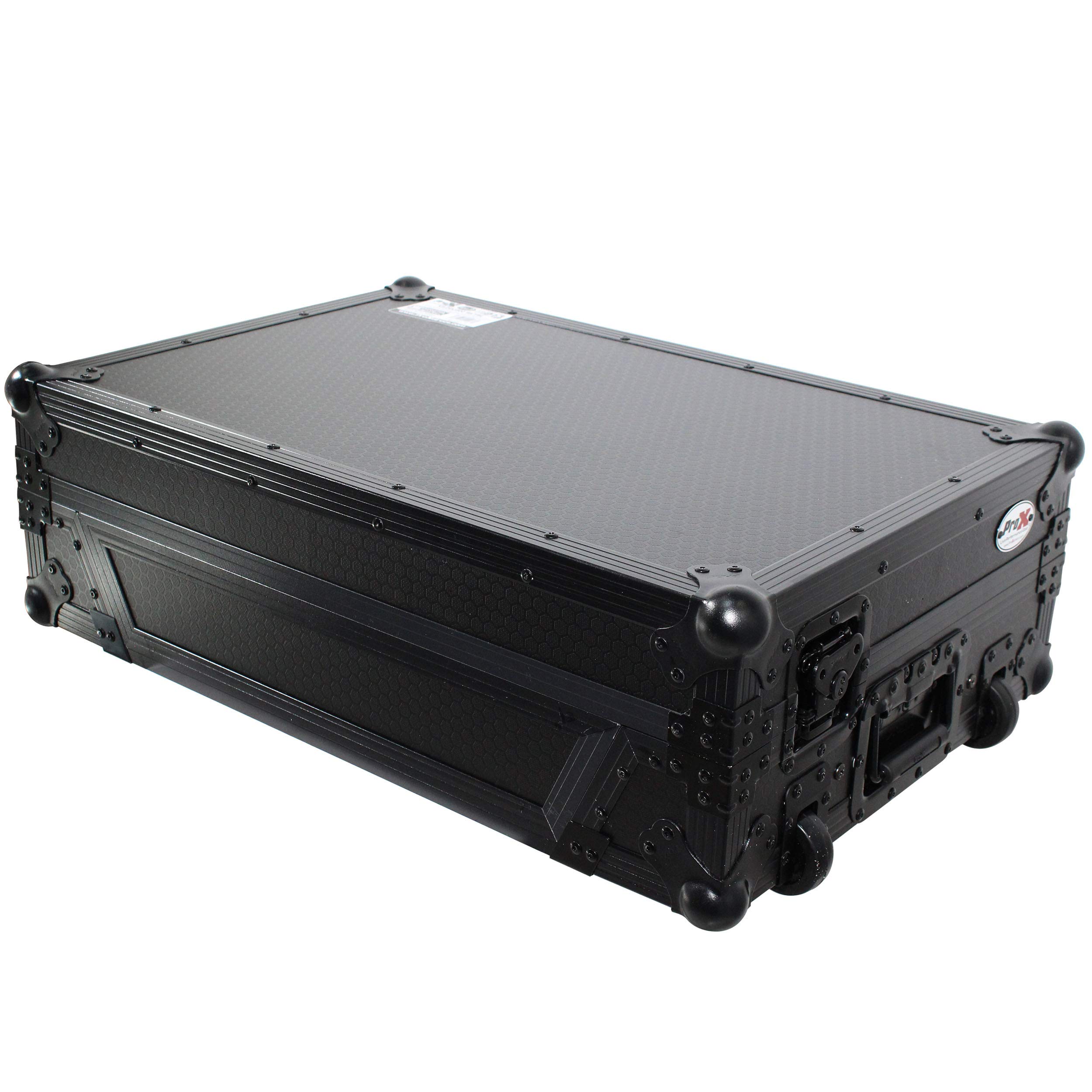 ProX XS-DDJ800 WLTBL Flight Case For Pioneer DDJ-800 Digital Controller W-Sliding Laptop Shelf and Wheels & 1U Rackspace-Black on Black