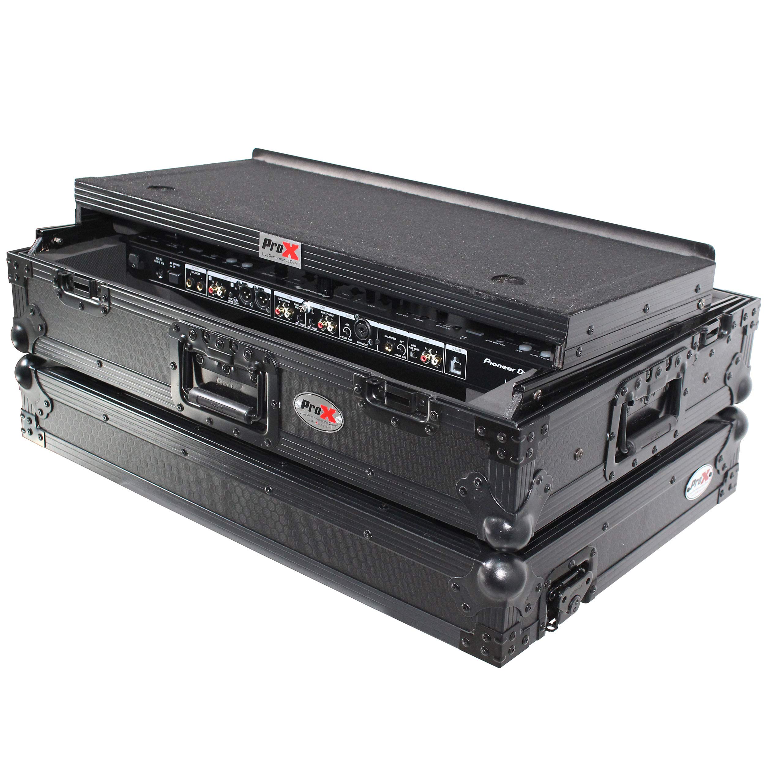 ProX XS-DDJ800 WLTBL Flight Case For Pioneer DDJ-800 Digital Controller W-Sliding Laptop Shelf and Wheels & 1U Rackspace-Black on Black