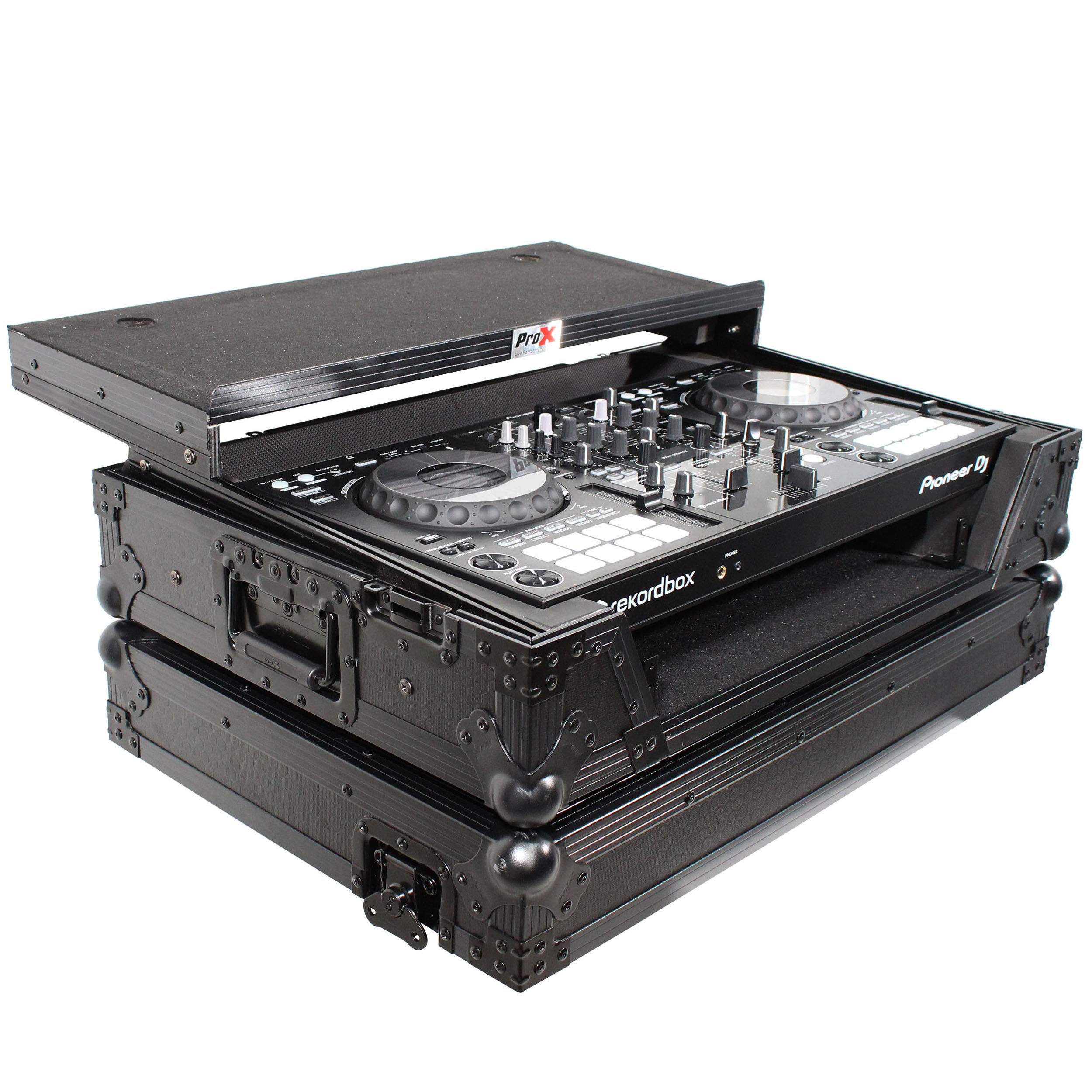 ProX XS-DDJ800 WLTBL Flight Case For Pioneer DDJ-800 Digital Controller W-Sliding Laptop Shelf and Wheels & 1U Rackspace-Black on Black