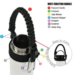 QeeCord Paracord Handle Compatible with Hydro Flask 2.0 Wide Mouth Water Bottle Carrier with New Ring and Carabiner, 12oz, 16oz,18oz, 32oz, 40oz, 64oz