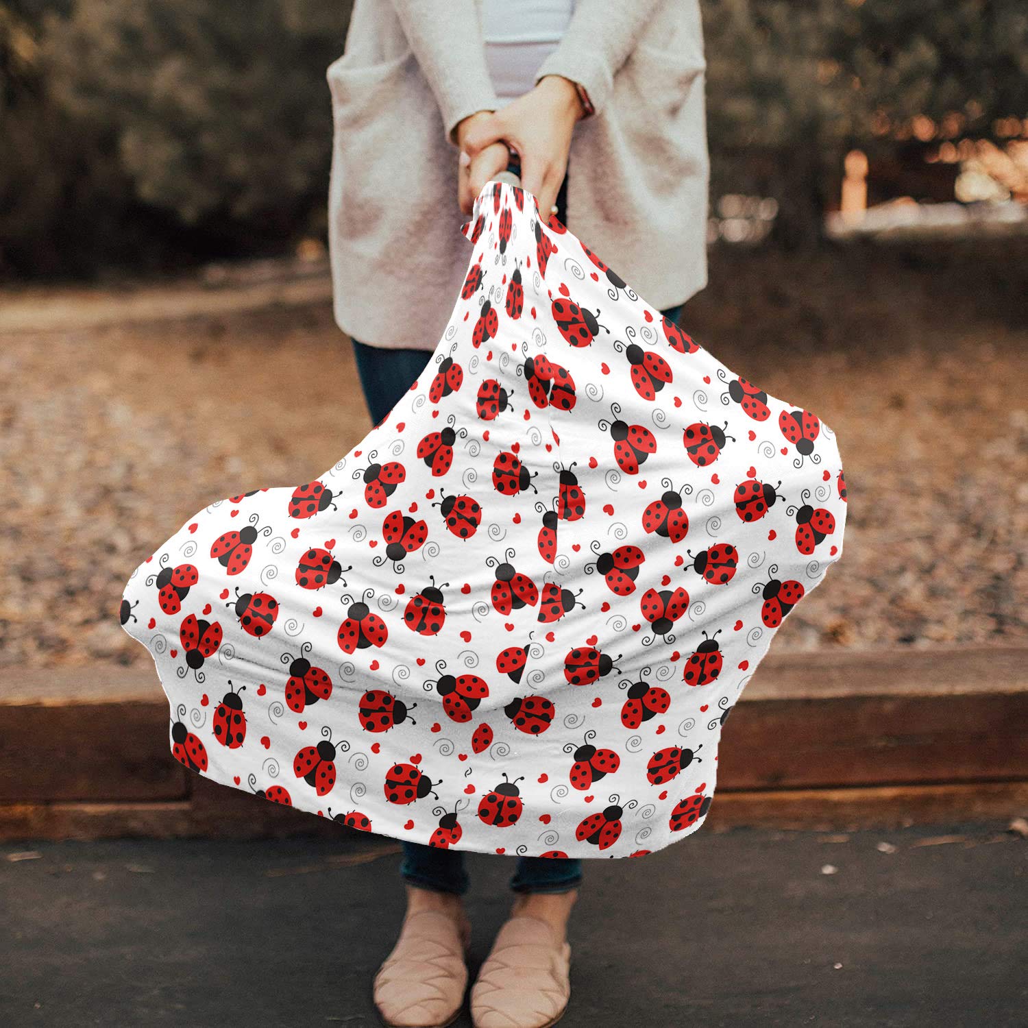 Nursing Cover for Breastfeeding Scarf Super Soft Cotton Multi Use for Baby Car Seat Covers Canopy Shopping Cart Cover Blanket Stroller Cover-Cartoon Ladybug Pattern