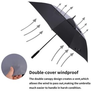 Doubwell Square Golf Umbrella 62 Inch Large Size With Windproof Vented Automatic Stick Sturdy Umbrella For Man and Woman (Black/grey, 62 inch)