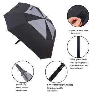 Doubwell Square Golf Umbrella 62 Inch Large Size With Windproof Vented Automatic Stick Sturdy Umbrella For Man and Woman (Black/grey, 62 inch)