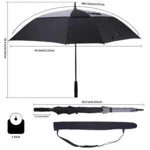 Doubwell Square Golf Umbrella 62 Inch Large Size With Windproof Vented Automatic Stick Sturdy Umbrella For Man and Woman (Black/grey, 62 inch)