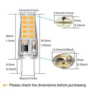 Lacnooe G8 LED Bulb 3W Equivalent to T4 JCD Bi-Pin G8 Base Halogen Bulb 20W-25W Dimmable G8 Light Bulb 120V Warm White 2700K-3000K for Puck Light, Under Cabinet Light, Under Counter Light (6 Pack)