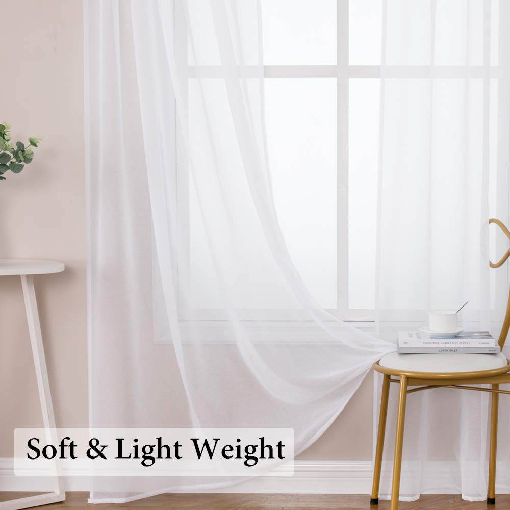 MIULEE Semi White Sheer Curtains Linen Textured Window Treatment Voile Drapes for Living Room Rod Pocket 2 Panels 54 x 72 Inches