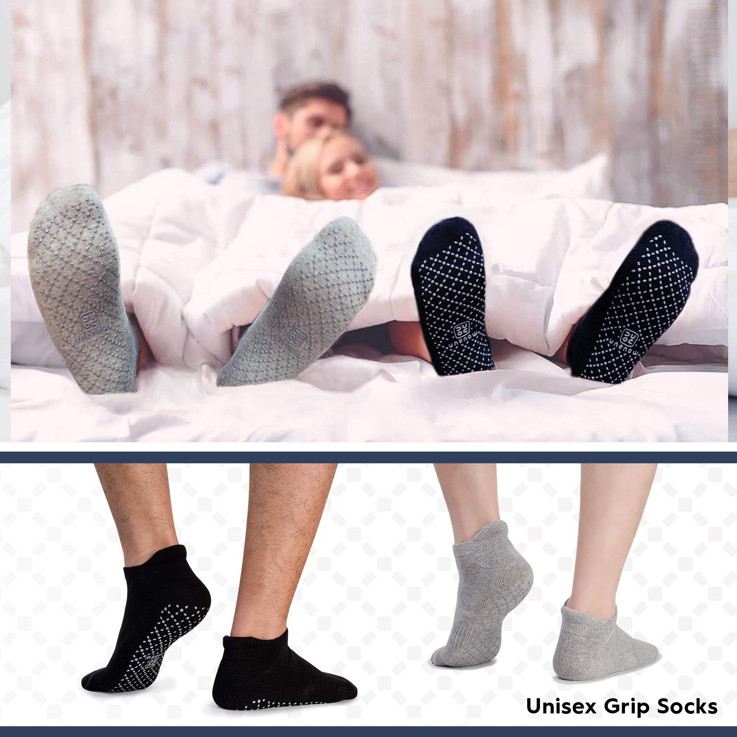 unenow Unisex Non Slip Socks with Grips Cushion for Yoga Pilates Barre Home & Hospital