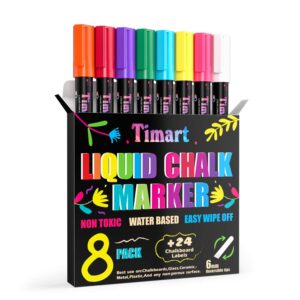 Timart Liquid Chalk Markers, 6mm Bold Tip Chalk Pens, Dry Erase Marker Pens for Chalkboards, Signs, Blackboards, Windows, Glass- Reversible Tip, First Day of School Board Chalk Pens (Classic)