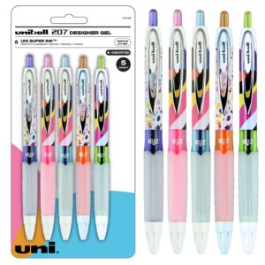 uniball signo 207 designer retractable gel pen, 5 assorted ink pens, 0.7mm medium point gel pens| office supplies, ink pens, colored pens, fine point, smooth writing pens, ballpoint pens