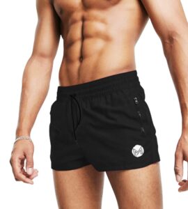 micozify men's gym workout shorts, 3" bodybuilding running shorts, 3 inch athletic gym shorts with zipper pockets black