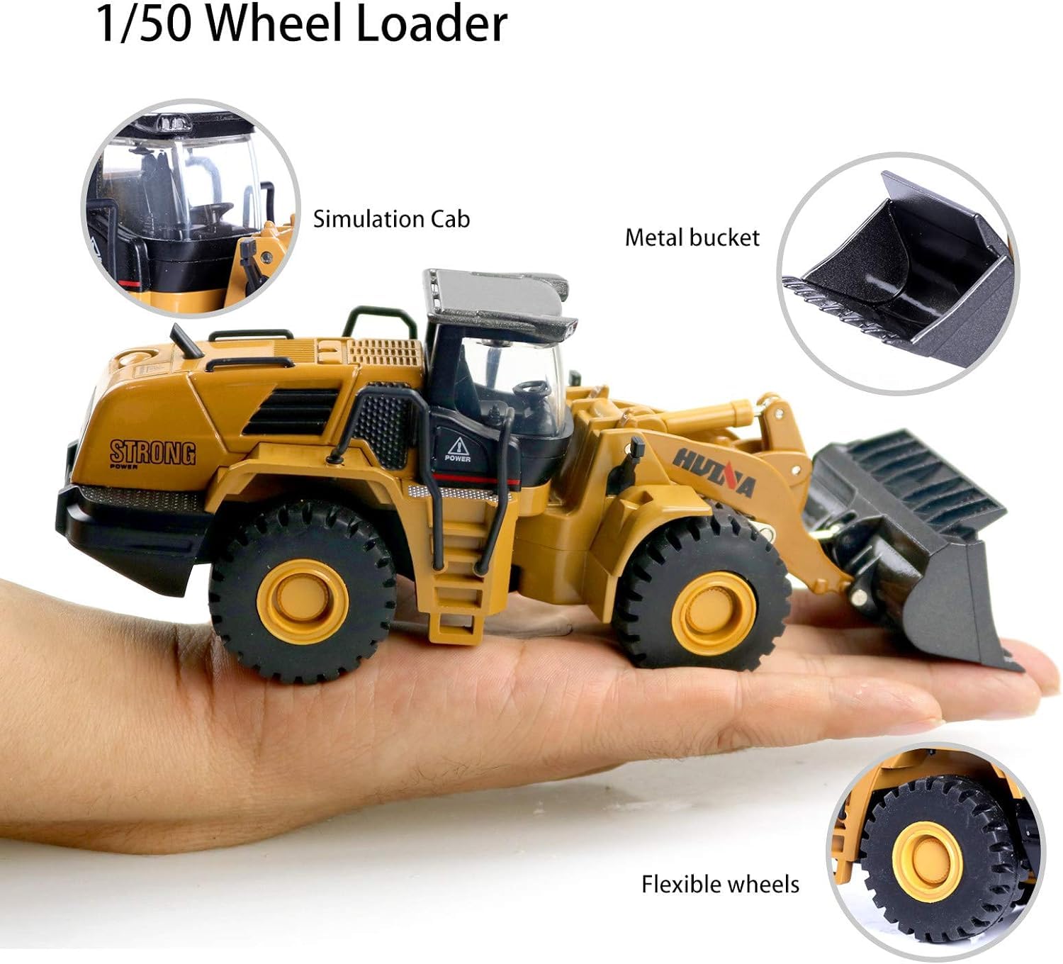 HuiNa Construction Toys, Pack of 3, Construction Vehicle Models Including Wheel Loader, Excavator and Dump Truck, Toy Trucks for Boys and Girls, 1:50 Scale Design