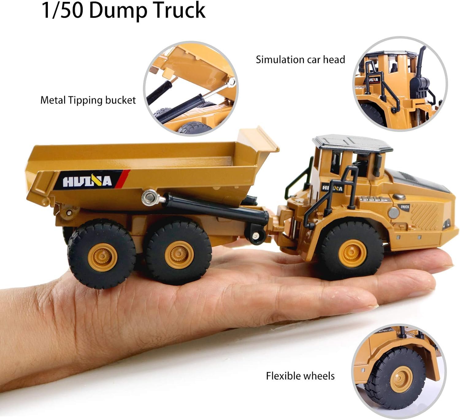 HuiNa Construction Toys, Pack of 3, Construction Vehicle Models Including Wheel Loader, Excavator and Dump Truck, Toy Trucks for Boys and Girls, 1:50 Scale Design