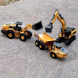 HuiNa Construction Toys, Pack of 3, Construction Vehicle Models Including Wheel Loader, Excavator and Dump Truck, Toy Trucks for Boys and Girls, 1:50 Scale Design