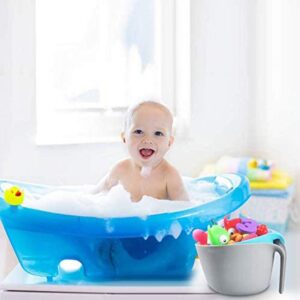 RAINBOW TOYFROG Bath Toy Storage Bin, freestanding Bath Toy Organizer Basket with Drying Scoop and Base, Great Bath Toy Holder for Toddler and Babies-Gray+Blue