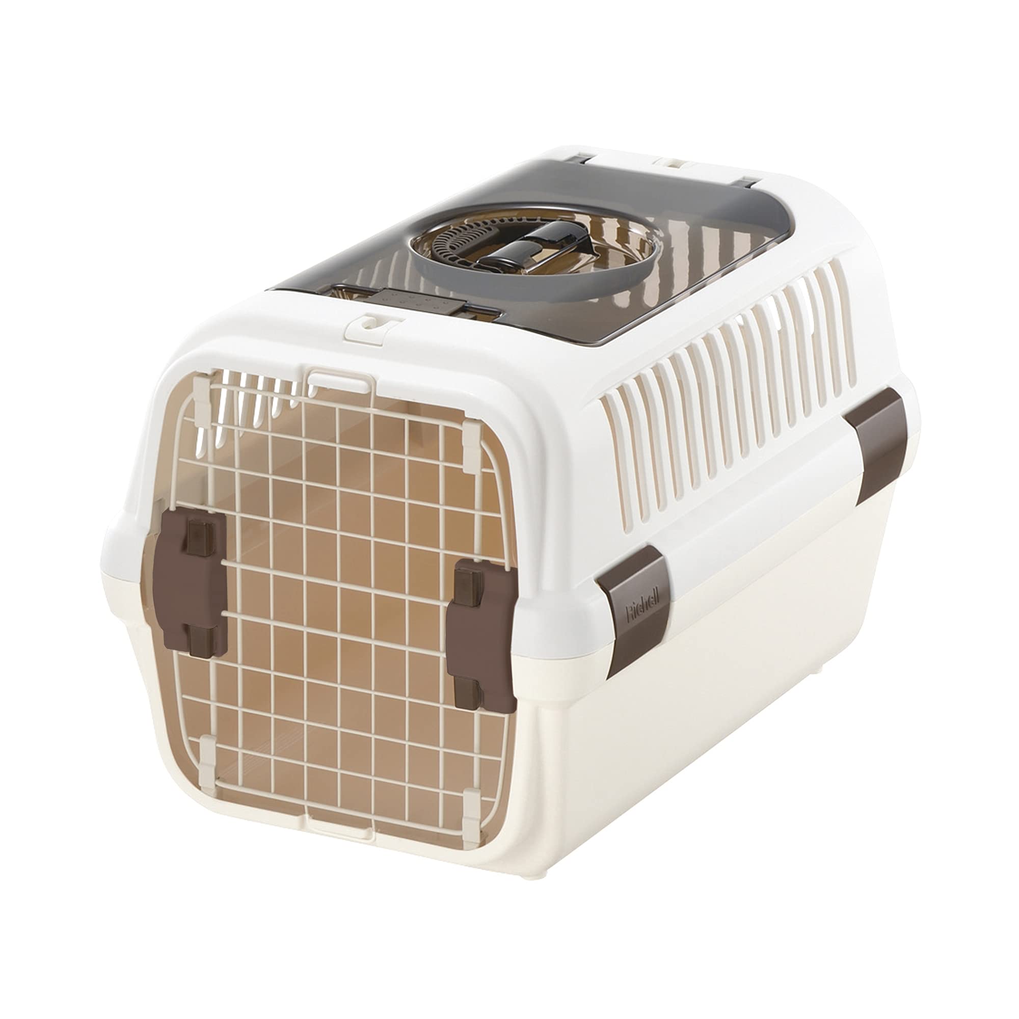 Richell Double Door Pet Carrier Medium, Travel Carrier for Small Dog and cat, up to 17.6 lbs., White/Beige (80024)