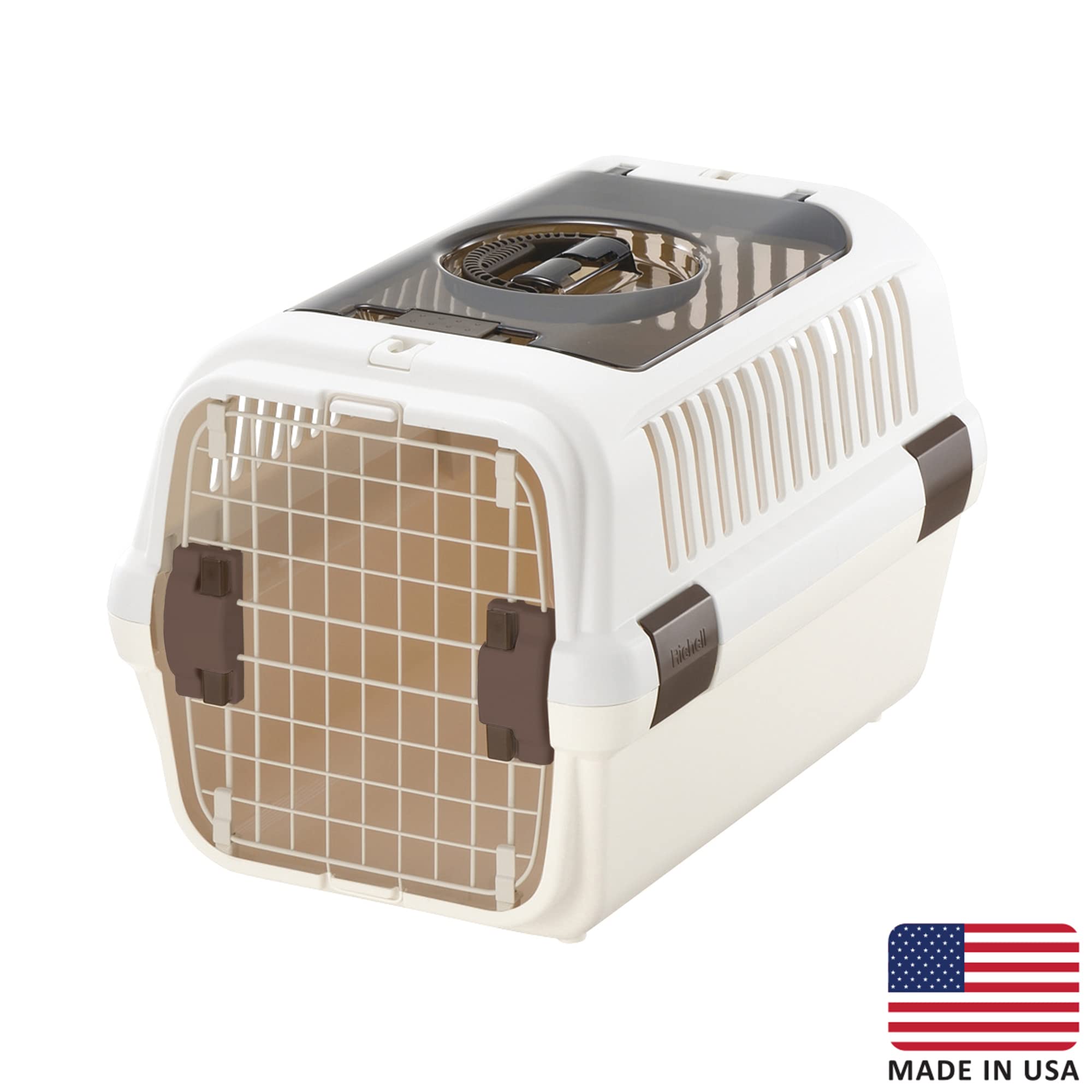 Richell Double Door Pet Carrier Medium, Travel Carrier for Small Dog and cat, up to 17.6 lbs., White/Beige (80024)