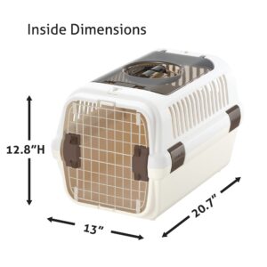 Richell Double Door Pet Carrier Medium, Travel Carrier for Small Dog and cat, up to 17.6 lbs., White/Beige (80024)