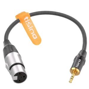 tisino xlr to 3.5mm balanced cable adapter, gold-plated xlr female to 1/8 inch mini jack aux mono audio cord for shotgun or condenser microphones - 1ft